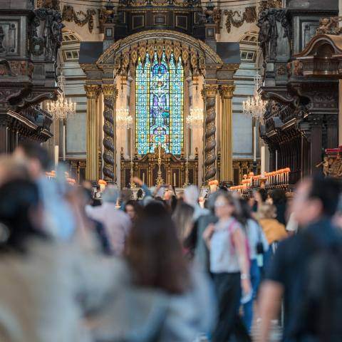 Sightseers in the Cathedral in the evening light